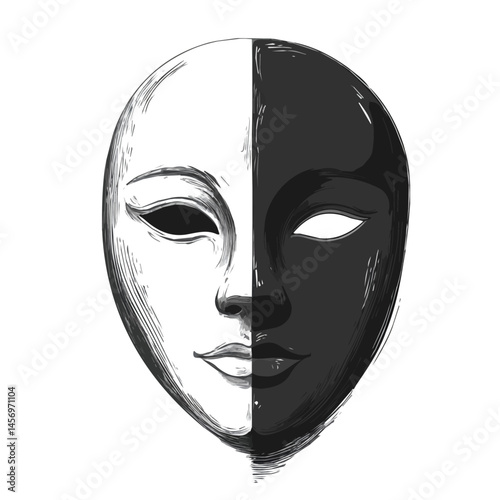 Black and white Mask symbol, perfect for tattoos, vectors, logos, isolated on a white background.