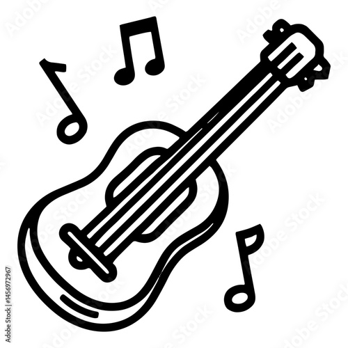 Musical guitar with notes in a playful style  