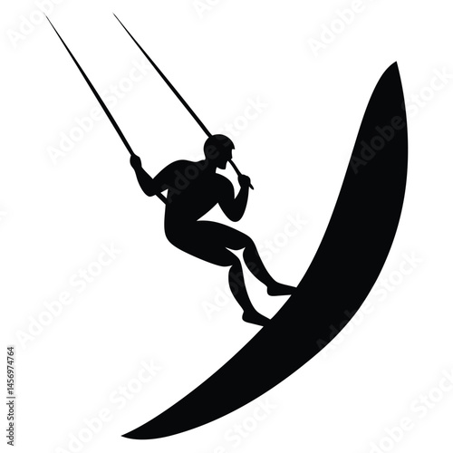 Silhouette of a Kitesurfer in Action Extreme Water Sports Illustration