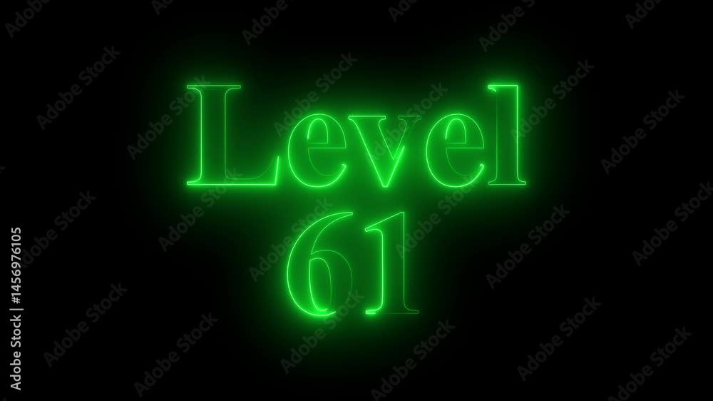 Level 61 text animation by green color neon on black background. Level 61 text animation by green color neon on black background.