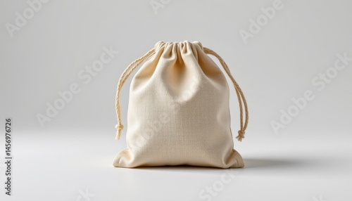 standalone fabric pouch on a white background, in a sleek style, with precise details, soft glow, studio setup, high resolution