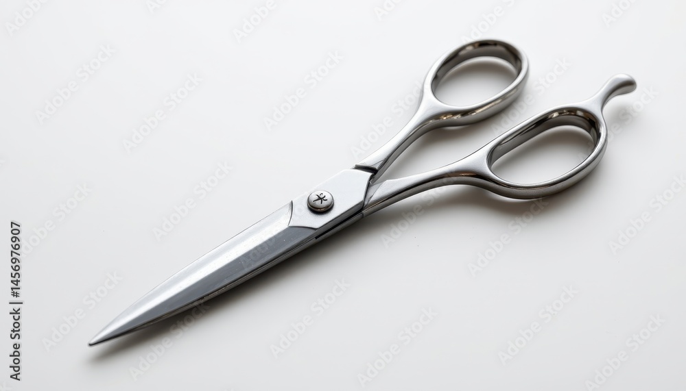 Obraz premium standalone steel scissors on a white background, in a sleek style, with precise details, soft glow, studio setup, high resolution