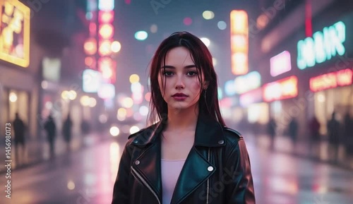Girl standing night city