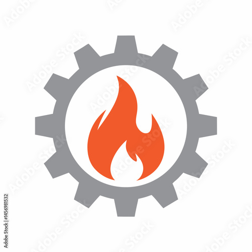 Mechanical Gear with Flame Symbol for Industry.