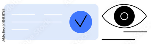 Blue verification tick inside a circle next to an open eye icon, symbolizing approval, trust, validation, and visibility. Ideal for security, authentication, transparency, monitoring compliance