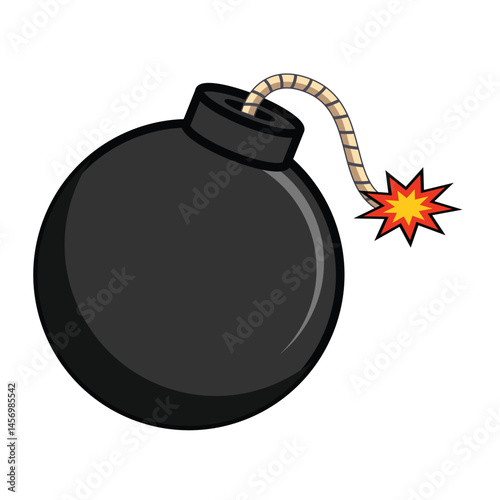 Round bomb with a burning wick in flat design.