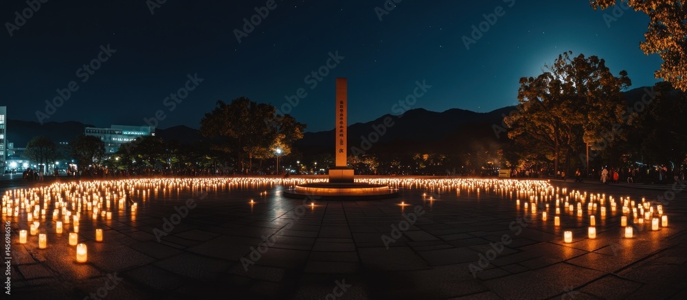 Naklejka premium Commemorative Night Ceremony with Thousands of Candles