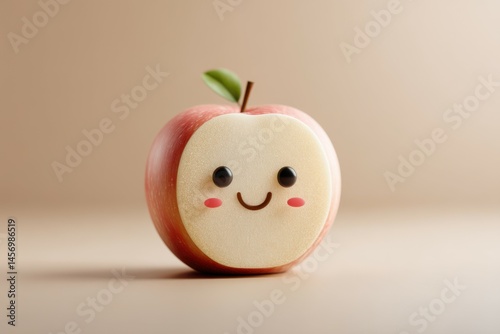 Smiling Apple Cartoon Illustration, Food Mockup,  Digital Art, Background