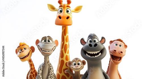 Fototapeta Naklejka Na Ścianę i Meble -  Group of animated cartoon animals in playful pose.