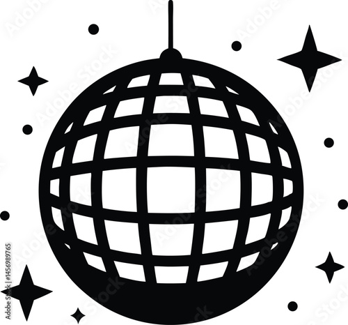  disco ball with star  silhouette vector illustration, 