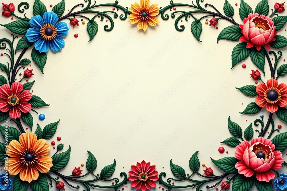 Fototapeta premium Intricate floral damask, swirling leaves & vines, decorative, symmetrical