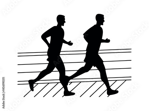 people running in a row, stylized silhouettes, Active Men Running in Silhouette, men running, silhouette, running, fitness, healthy lifestyle, sport, exercise, active, dynamic, motivation, athlete, ma