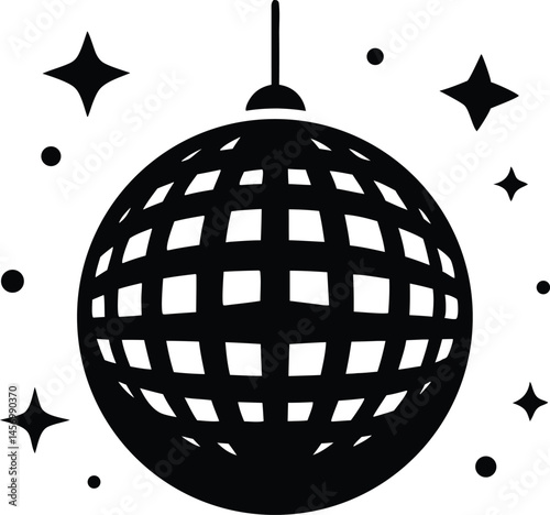  disco ball with star  silhouette vector illustration, 