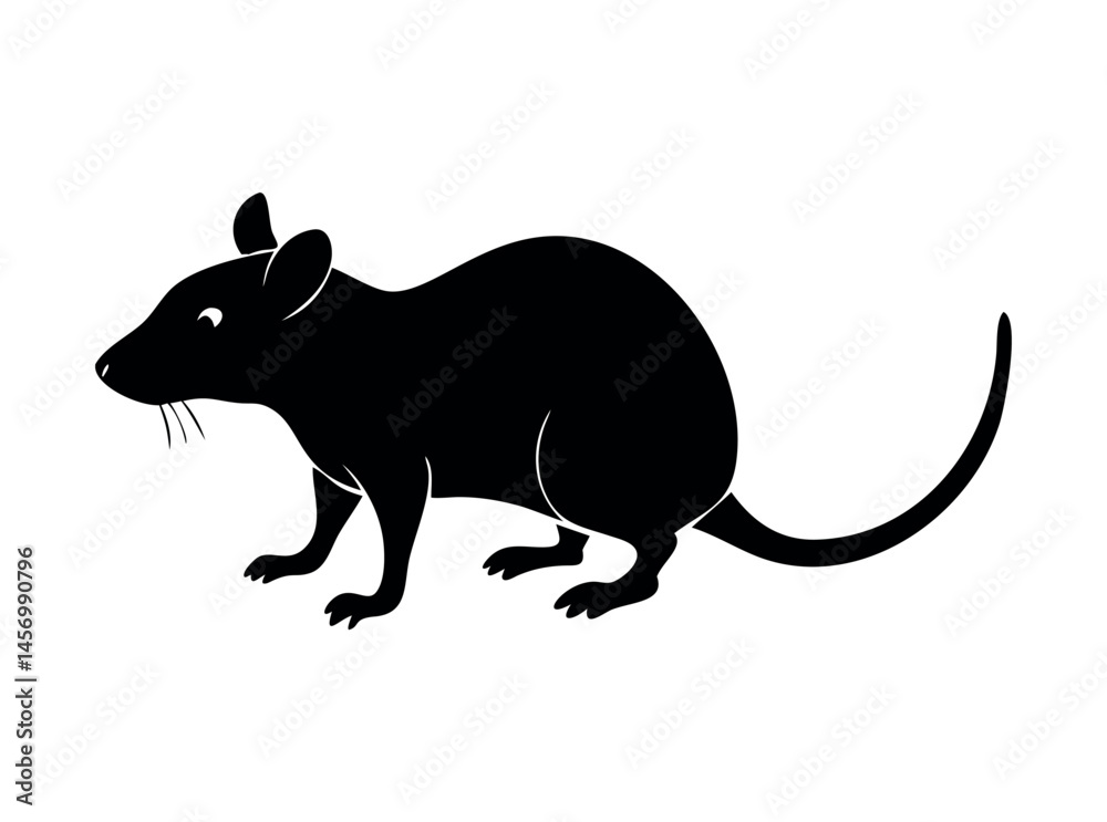 Obraz premium Silhouetted illustration of a rat. Bold black and white illustration of a rat, rat, rats, silhouette, black and white, black, white, profile, animal, set of nine black silhouettes of rats in various p