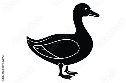 Duck silhouette, vector art, illustration, animals, cartoon on white background.