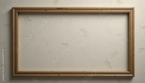 Empty picture frame against a light beige wall. photo