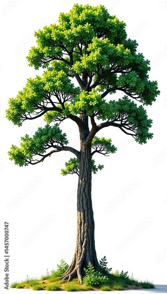 Fototapeta premium tall tree with intricate branches against white, forest, trees