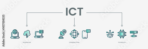 ICT set icon with modern green concept