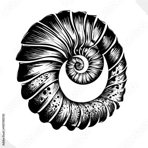 Nautilus symbol - minimalist black and white vector art - perfect for tattoos, logos - isolated on white