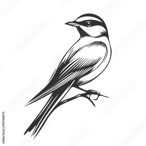 Nightingale symbol - black and white & minimalist design for tattoos, logos, vectors - isolated on white background.