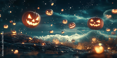 Magical Halloween Night JackoLanterns Falling from the Sky