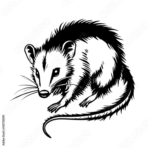 Black and white Opossum symbol, perfect for tattoos, vectors, logos, isolated on a white background.