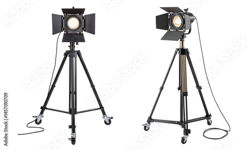 Studio lighting equipment with fresnel lens on tripod on transparent background photo