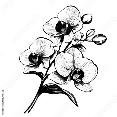 Orchid Flower symbol - black and white design for tattoos, logos and vectors - isolated on white