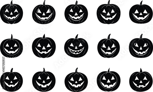 set of jack-o'-lantern angry face vector silhouette