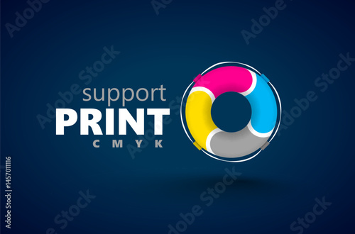 Support Print. Logo Printing Theme. Cmyk Color Lifebuoy. Template design vector. Black background Free Download Support Print. Logo Printing Theme. Cmyk Color Lifebuoy. Template design vector. Black background - GFXLoad