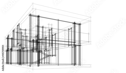 Architectural drawing vector 3d illustration