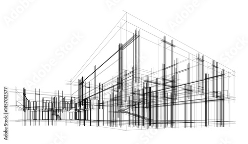 Architectural drawing vector 3d illustration