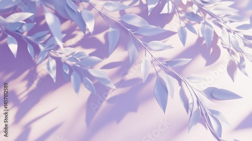 Obraz na płótnie Pastel pink background with light blue leaves and shadows. w salonie