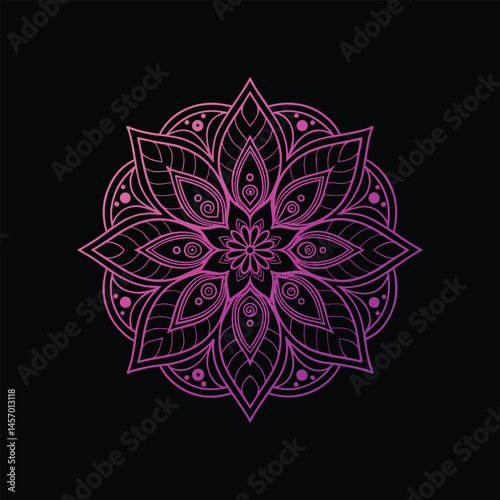 Abstract floral design with an ornate round lotus pattern in pink hues