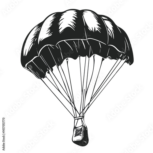 Black and white Parachute symbol, perfect for tattoos, vectors, logos, isolated on a white background.