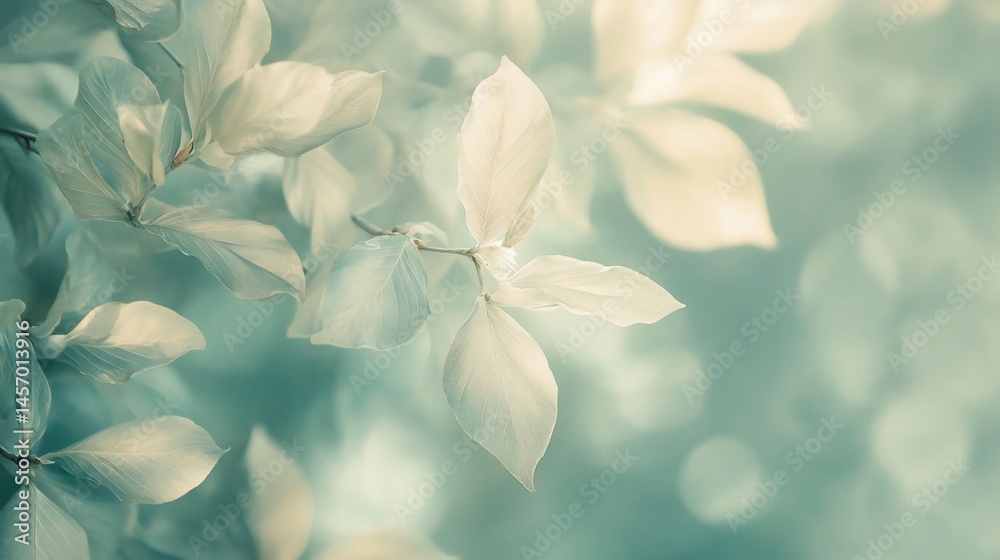 Soft, dreamy close-up of pale, delicate flower blossoms on a branch, blurred background.