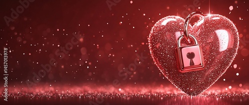 Locked red heart with sparkle background.
