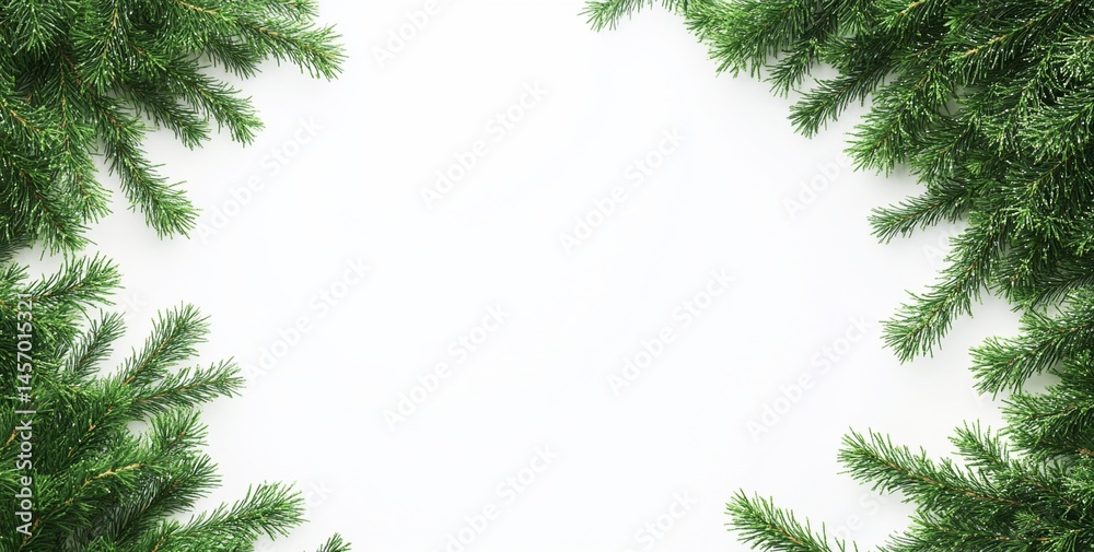 Evergreen branches frame a white background, ideal for text or design.