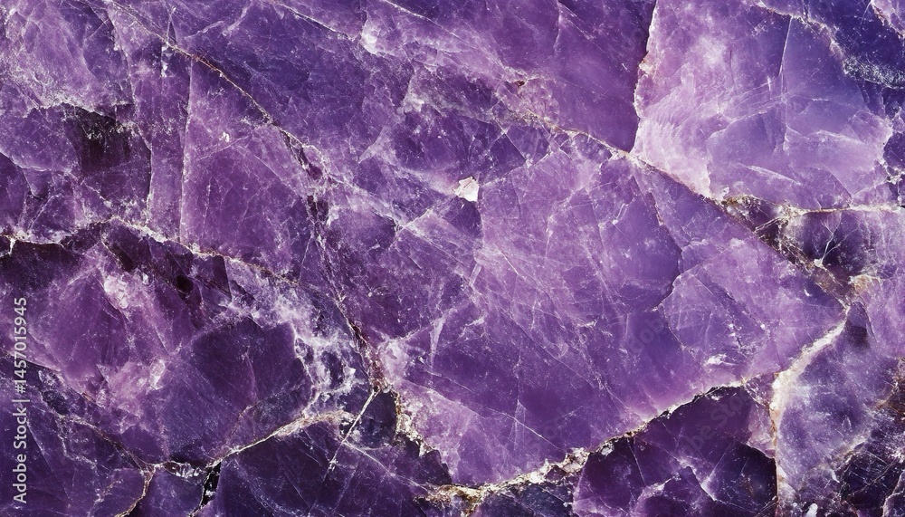 Obraz premium Sperficie di ametista. Pietra di colore viola con diverse sfumature e venature. Le tonalità variano dal viola chiaro al viola scuro, creando un effetto cristallino e irregolare