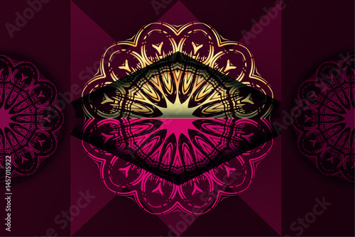 Symmetrical Double Circular Motif with Decorative Flower Elements

