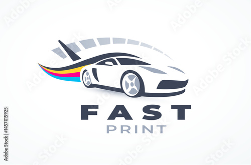 Fast Print CMYK Car Speedometer Logo. Template design vector. White background.