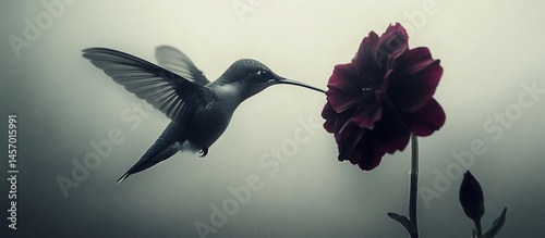 Obraz na płótnie Hummingbird feeding on a dark red flower. w salonie