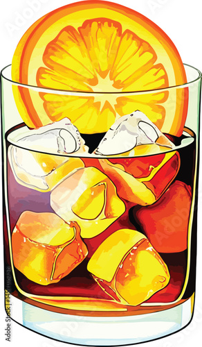 Classic Negroni Cocktail Illustration with Orange Garnish
