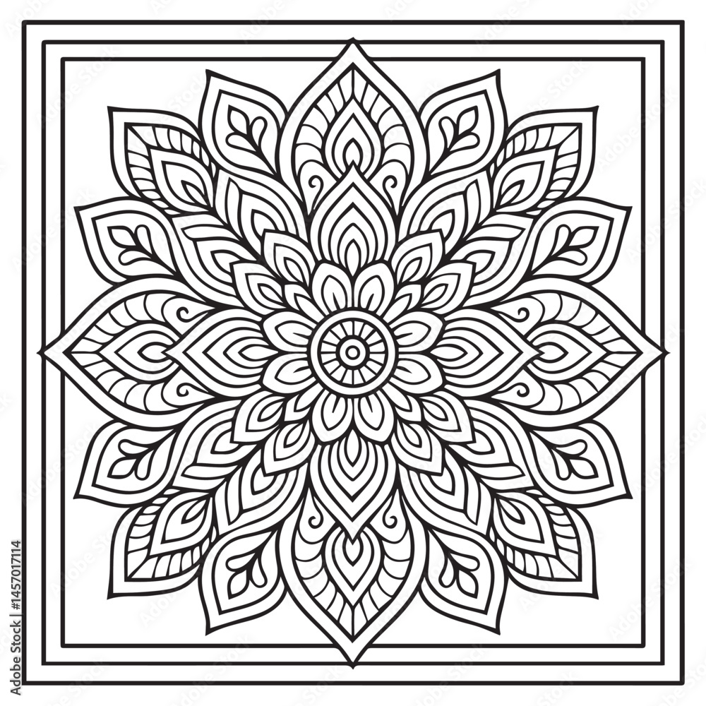 Intricate Mandala Design: A mesmerizing mandala illustration with a detailed intricate design composed of symmetrical patterns, perfect for adult coloring books, meditation. Intricate Mandala Design: A mesmerizing mandala illustration with a detailed intricate design composed of symmetrical patterns, perfect for adult coloring books, meditation.