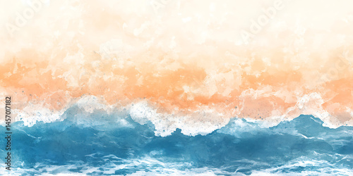 Serene Ocean Waves at Sunset A Stunning Watercolor Painting