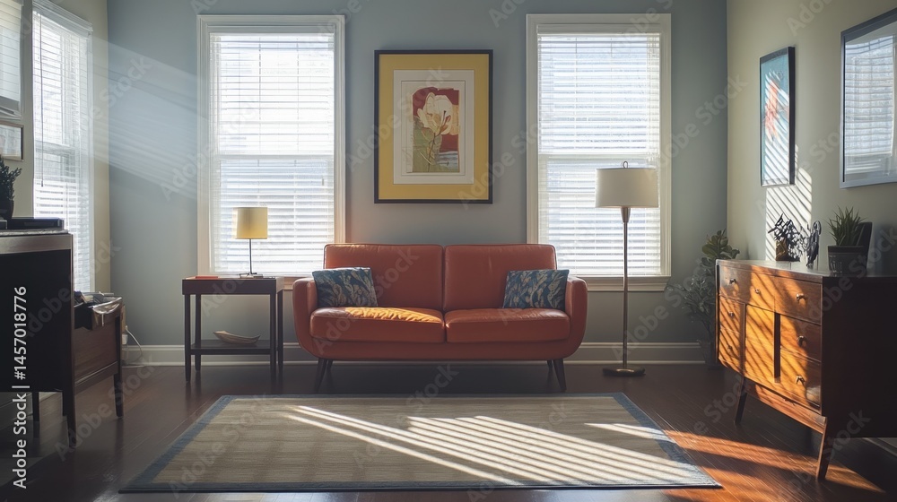 Fototapeta premium A cozy living room with natural light and furniture