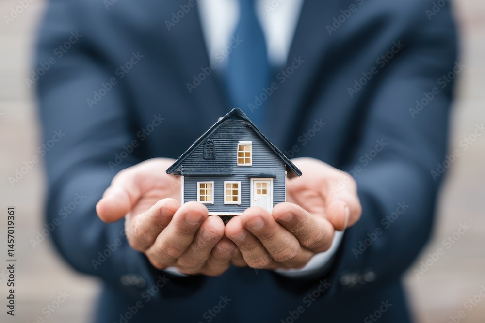 Real Estate Agent Holding House Model, Homeownership, Property Real Estate Agent Holding House Model, Homeownership, Property