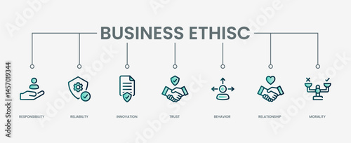Business ethics set icon with modern green concept