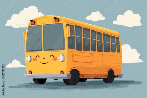 Simple and clean vector illustration of a happy school bus with rosy cheeks
