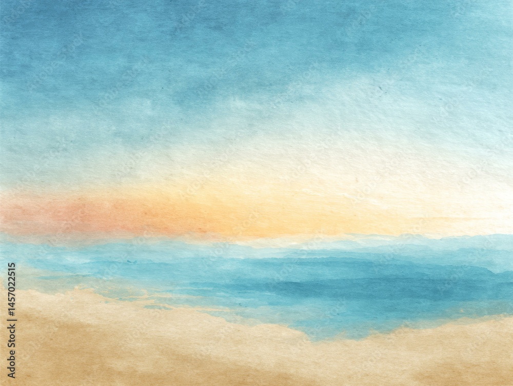 Obraz premium Watercolor Painting of a Peaceful Coastal Scene